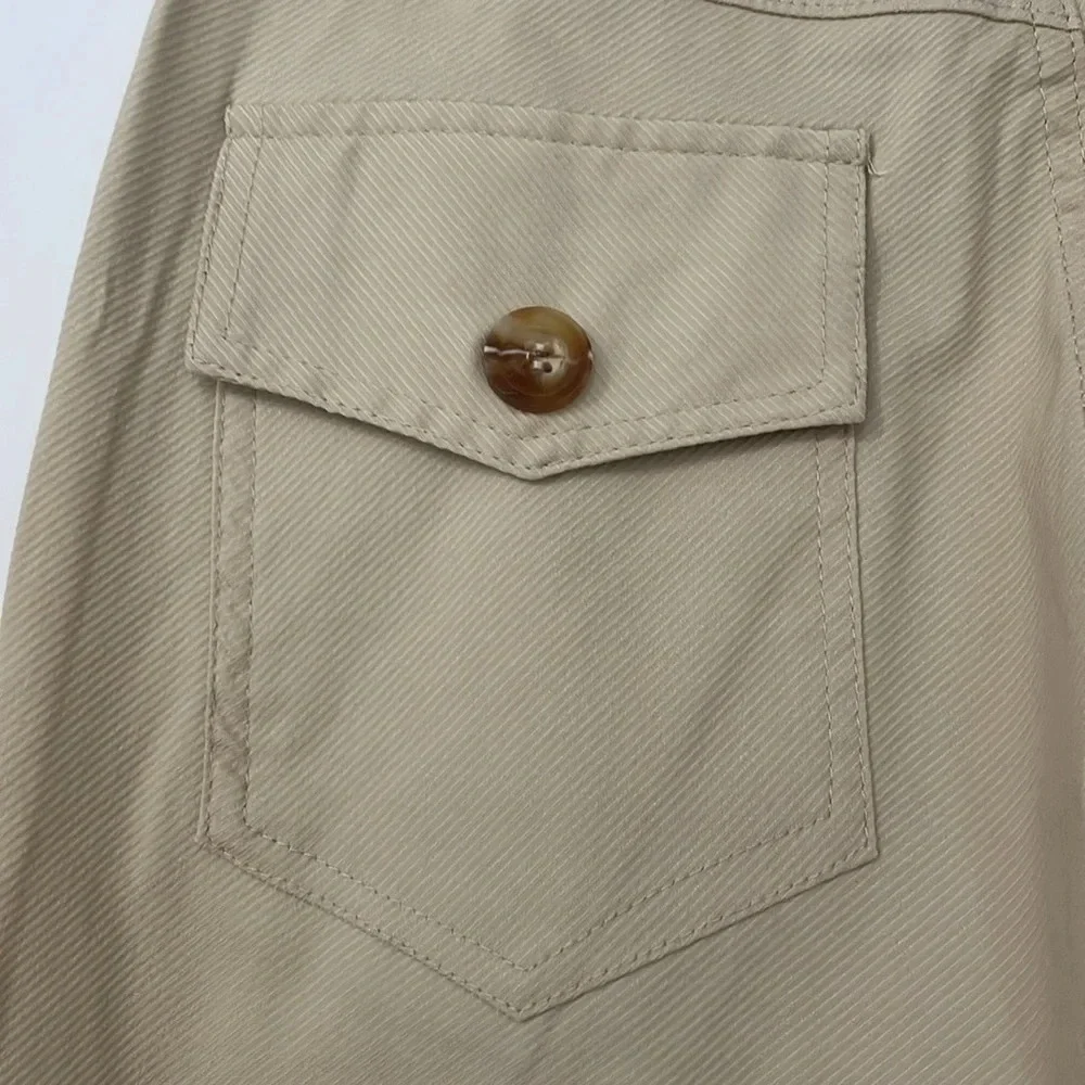 NWOT Wide Leg Cropped Khaki Tan Elastic Waist Pull On Casual Pants Size S - Picture 4 of 7